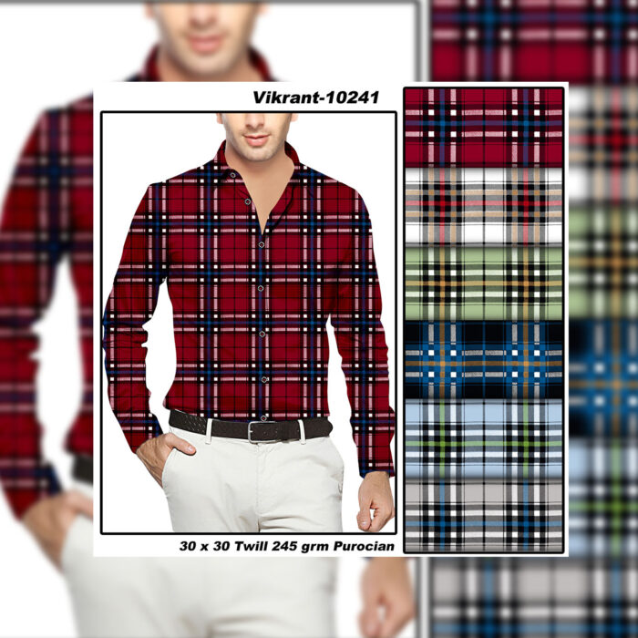 Printed Checks Shirts Fabrics For Men's Shirts In Six Colors