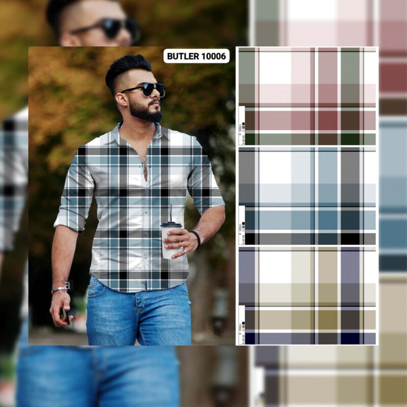 Men's Shirts Fabric Pattern In Checks Three Colors Combo