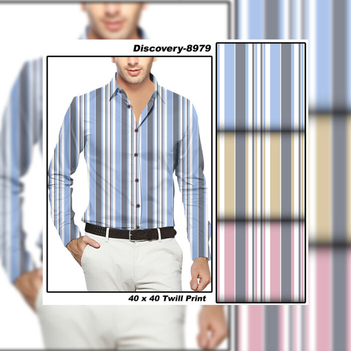 Stripes Printed Design For Men's Shirting, 40/40 Twill Is Quality and Discovery Design No. mentioned in digits