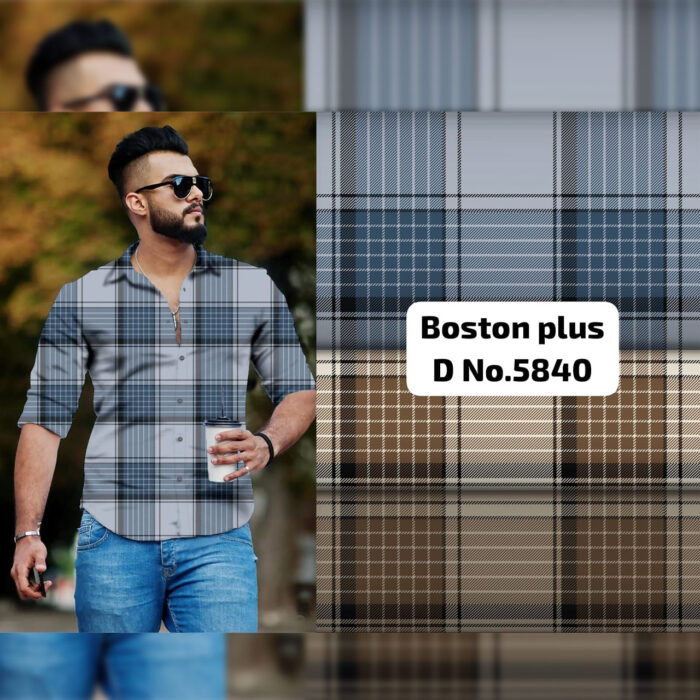 Boston Plus Is Quality Of Men's Shirting Fabrics InChecks Pattern Of Three Color Set.