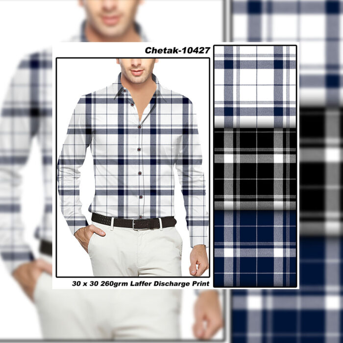 Chetak Checks For Men's Shirting Manufacturers Designs Chart Pure Cotton 30/30 Twill Quality Laffar Finish Discharge Print