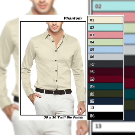 Men's Shirting Fabric Solid Dyed Color Chart Pure Cotton 30/30 Twill Quality With Bio Finish